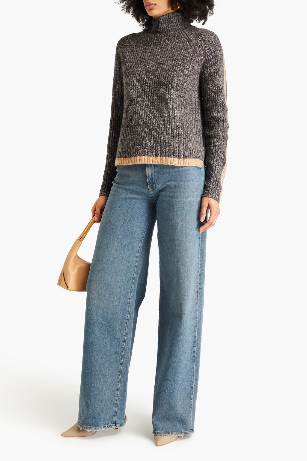 AUTUMN CASHMERE Rollkragenpullover aus gebürstetem Rippstrick