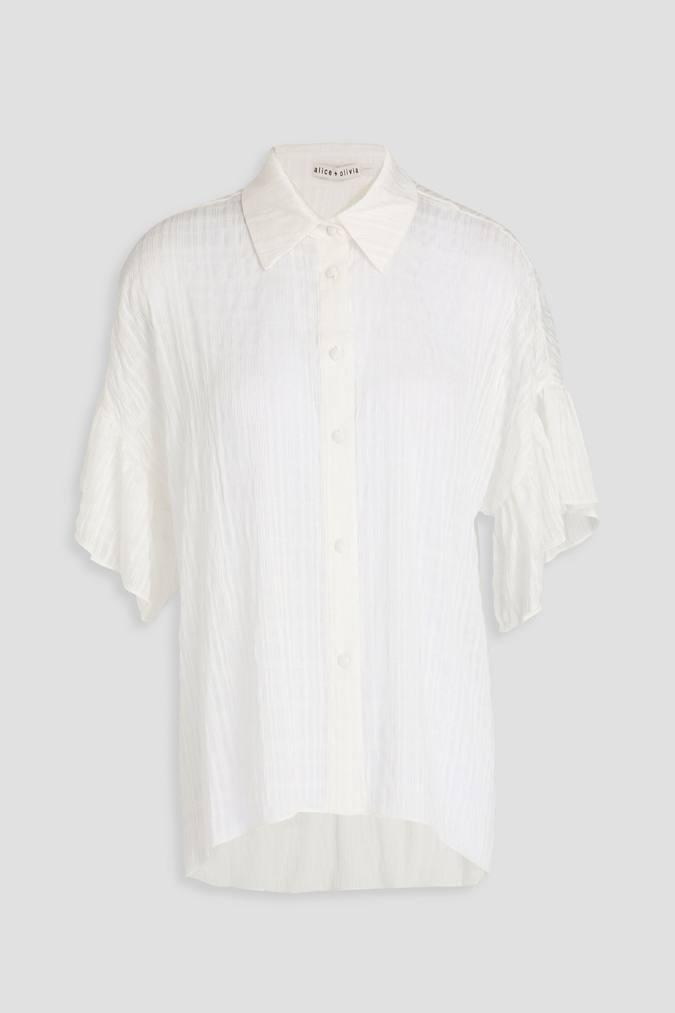 Alice And Olivia Alice + Olivia Edyth Ruffle Short Sleeve Button-up Shirt In Off-white