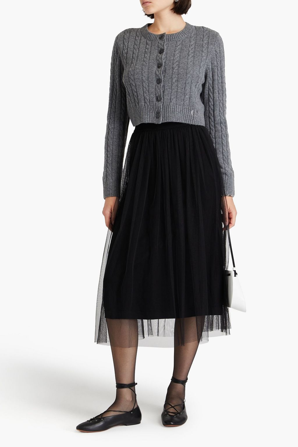 AUTUMN CASHMERE تنورة متوسطة الطول من التول بتصميم مزموم