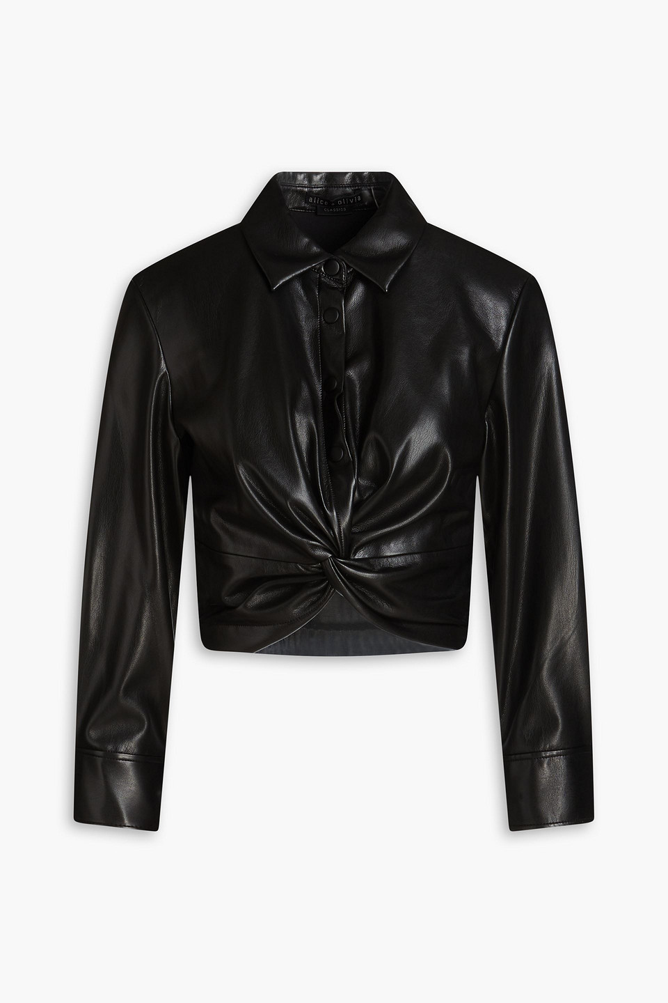 Phebe cropped twisted faux leather shirt