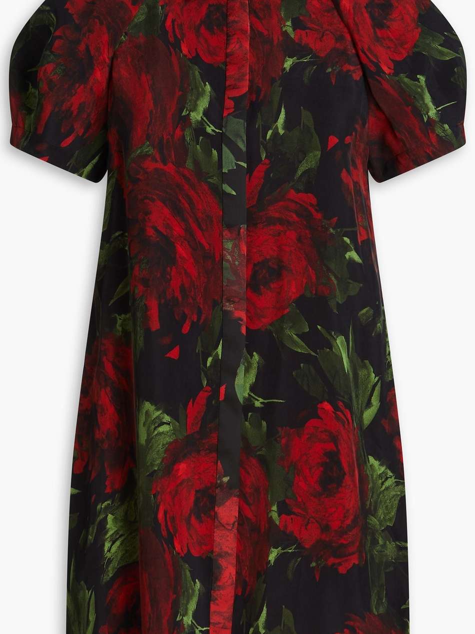 floral-print cupro-twill mini shirt dress