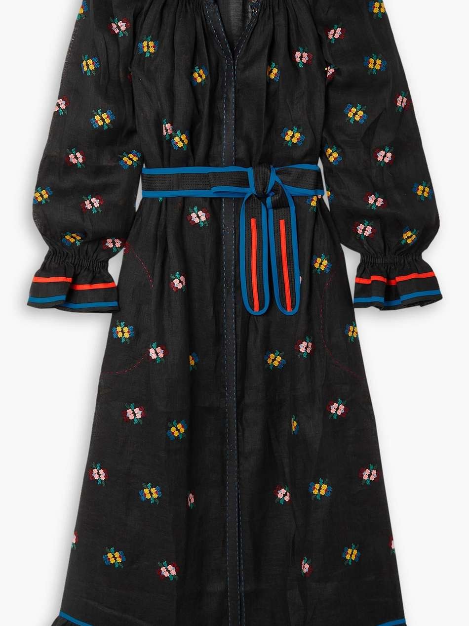 happy cherry embroidered linen midi dress