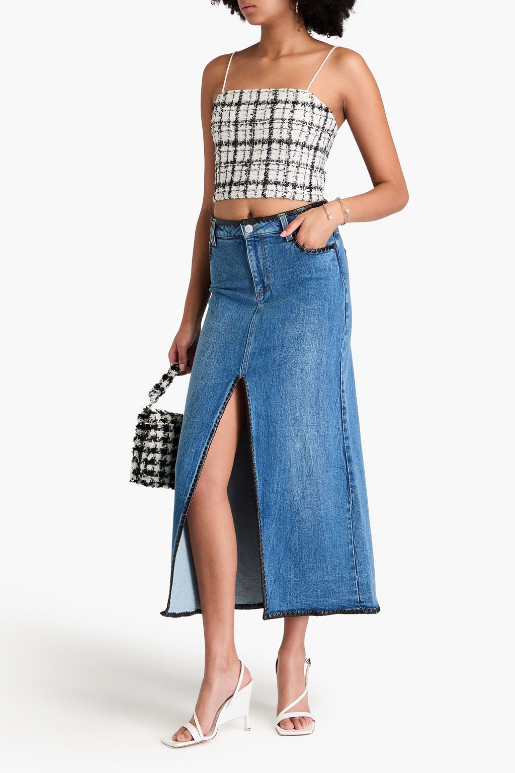 ALICE + OLIVIA Cropped metallic tweed top