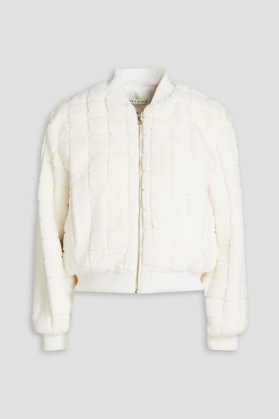 Alice And Olivia Latanya Quilted Faux Fur Bomber Jacket In Off-white