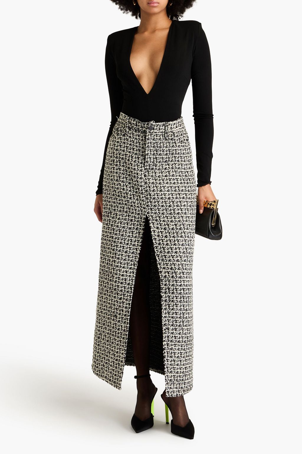 ALICE + OLIVIA Rye metallic tweed maxi skirt