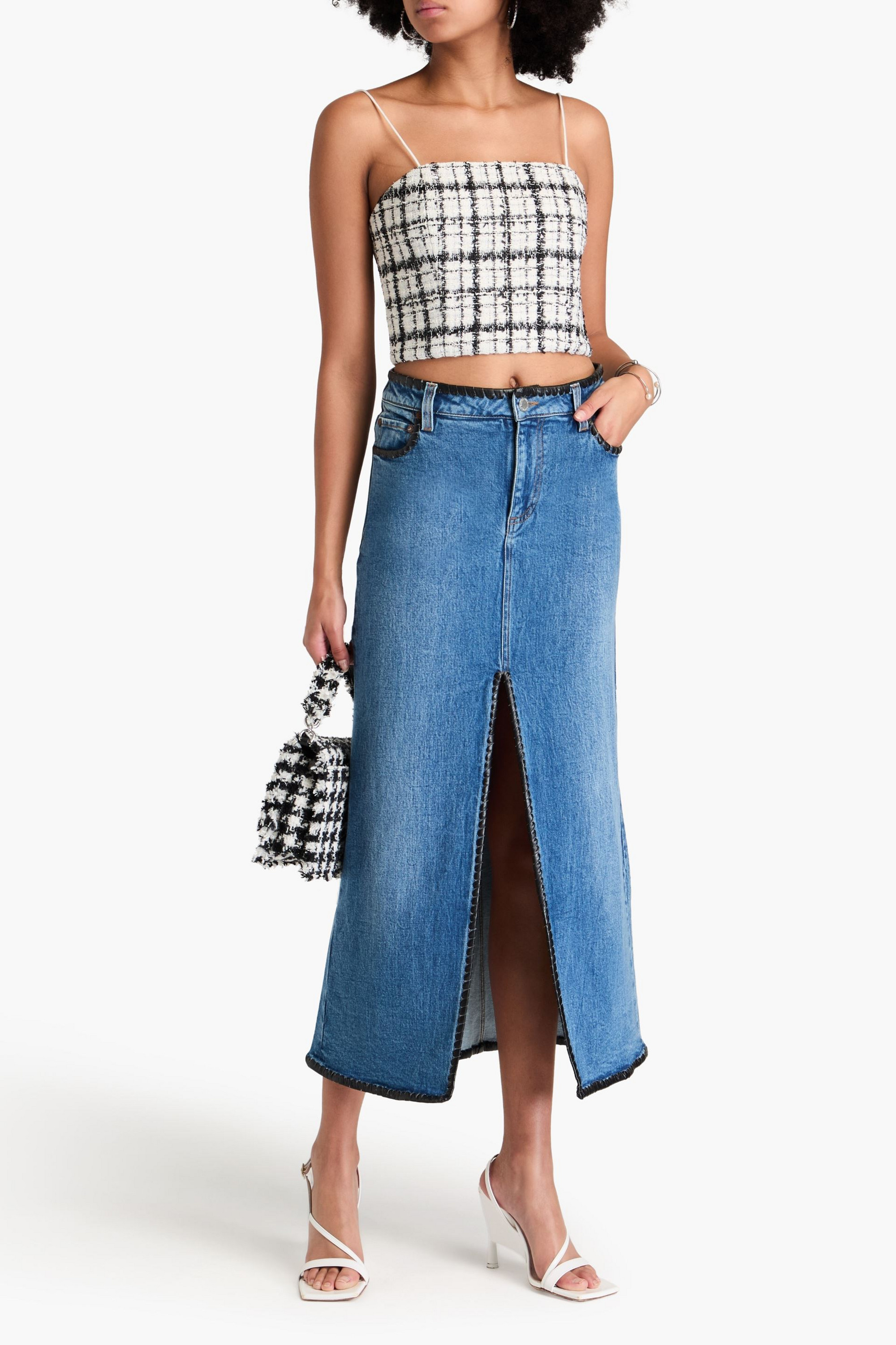 ALICE + OLIVIA JEANS Lola denim midi skirt