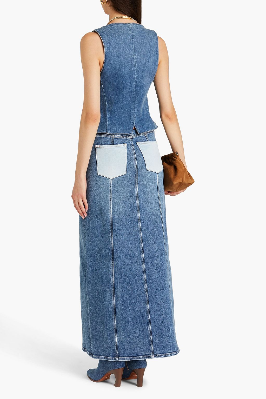 ALICE + OLIVIA JEANS Georgia two-tone denim maxi skirt