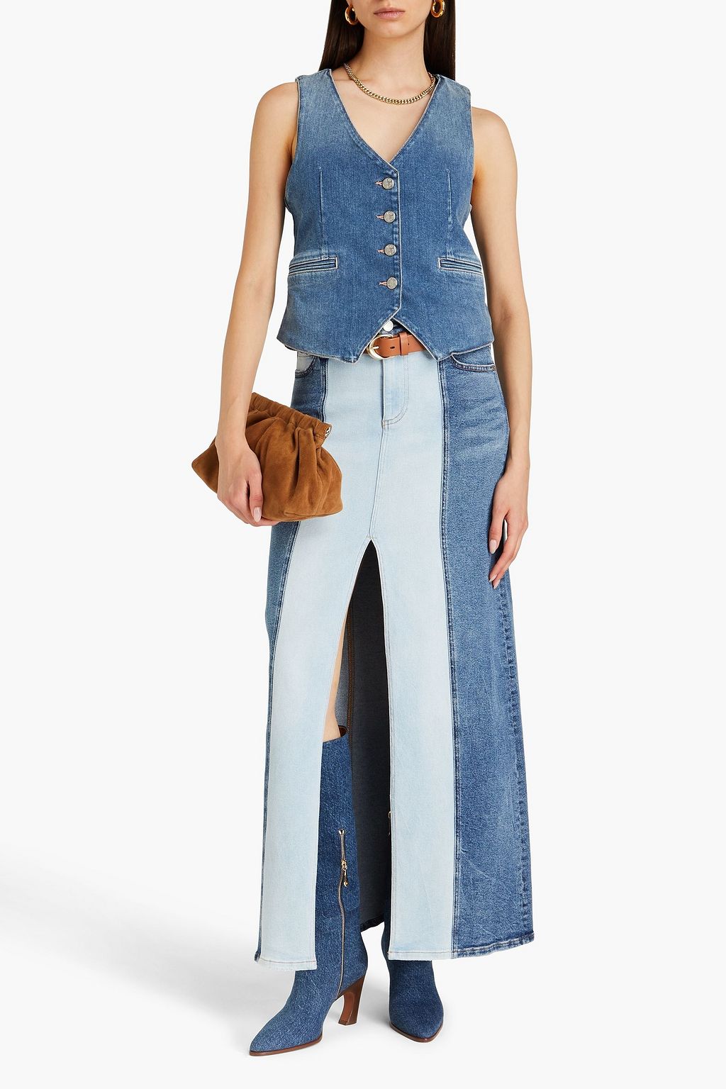 ALICE + OLIVIA JEANS Georgia two-tone denim maxi skirt
