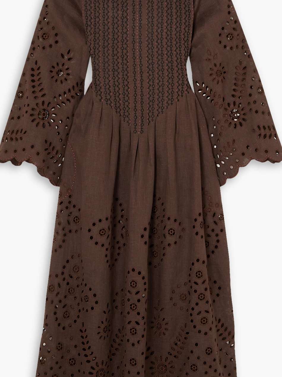 luna embroidered broderie anglaise linen midi dress