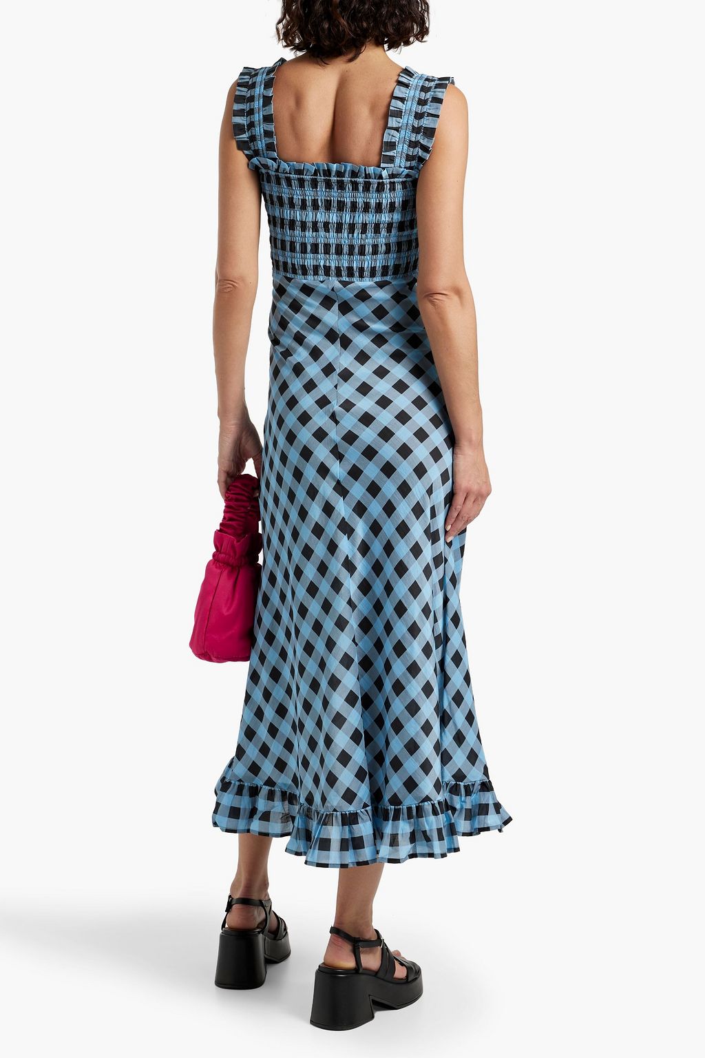 GANNI Ruffled checked cotton and silk-blend maxi dress
