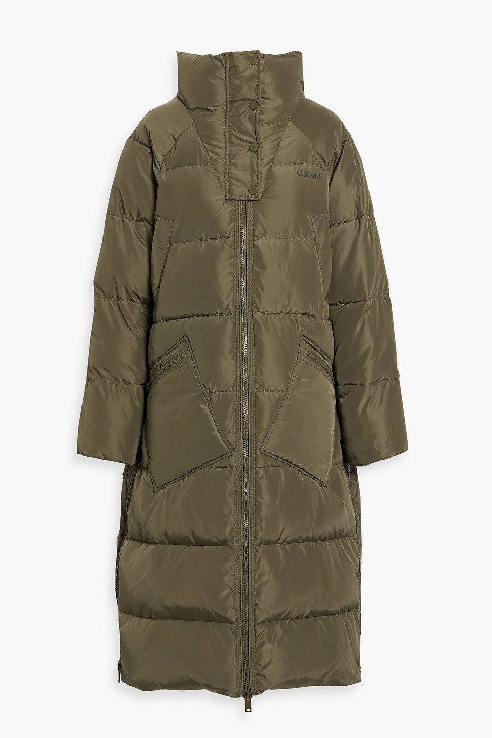 Ganni Doudoune Longue In Army Green