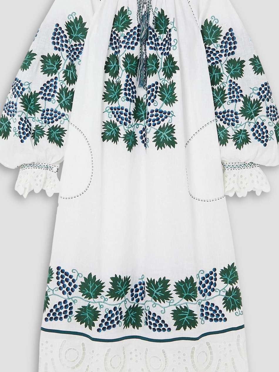 tavria broderie anglaise-trimmed embroidered linen midi dress