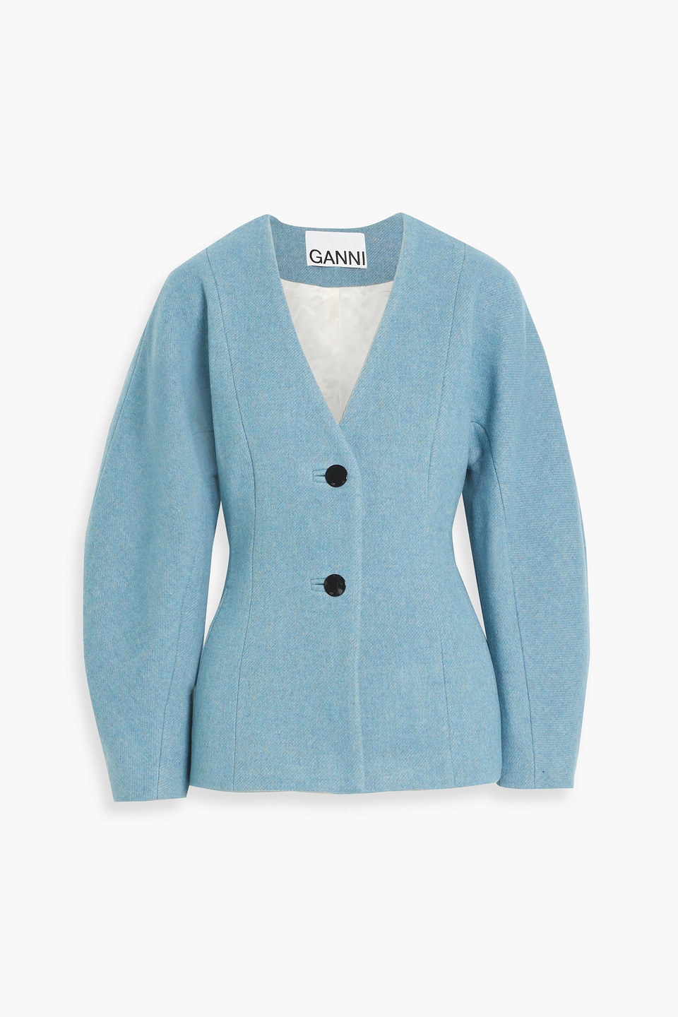 ganni - wool-blend twill blazer - blue - eu 38
