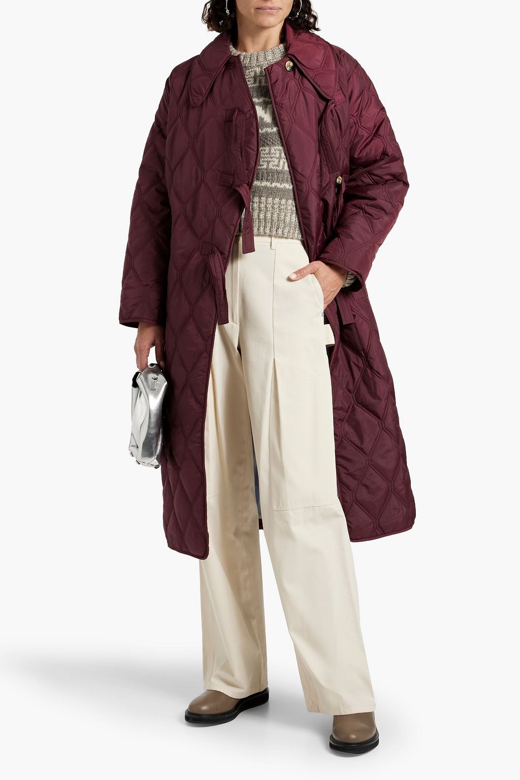 GANNI Bow-detailed quilted ripstop coat