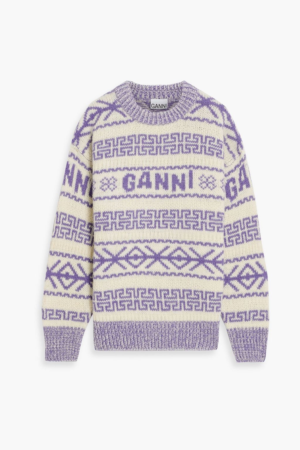 Jacquard knit wool sweater purple One Size