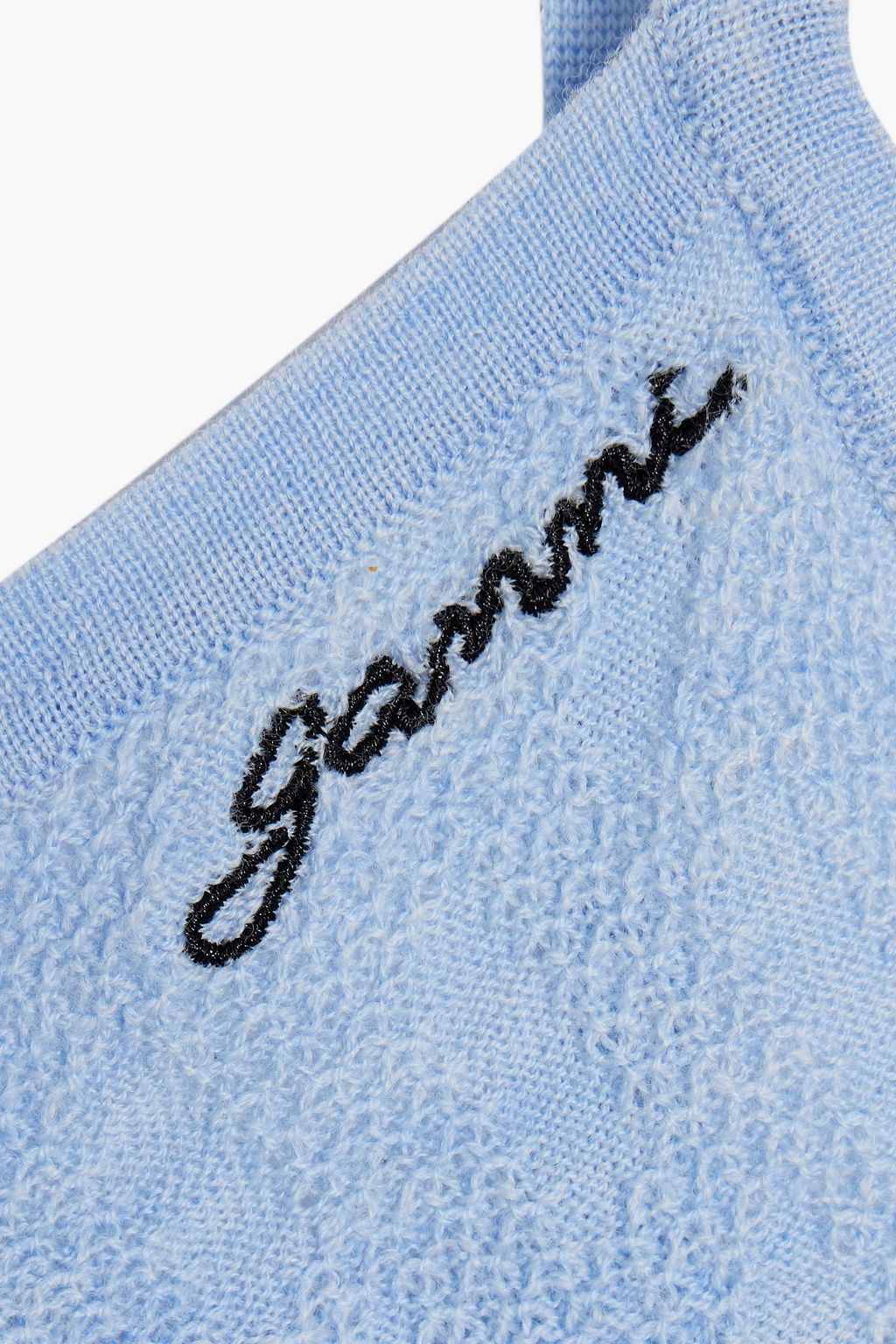 GANNI Embroidered pointelle-knit and ribbed wool camisole