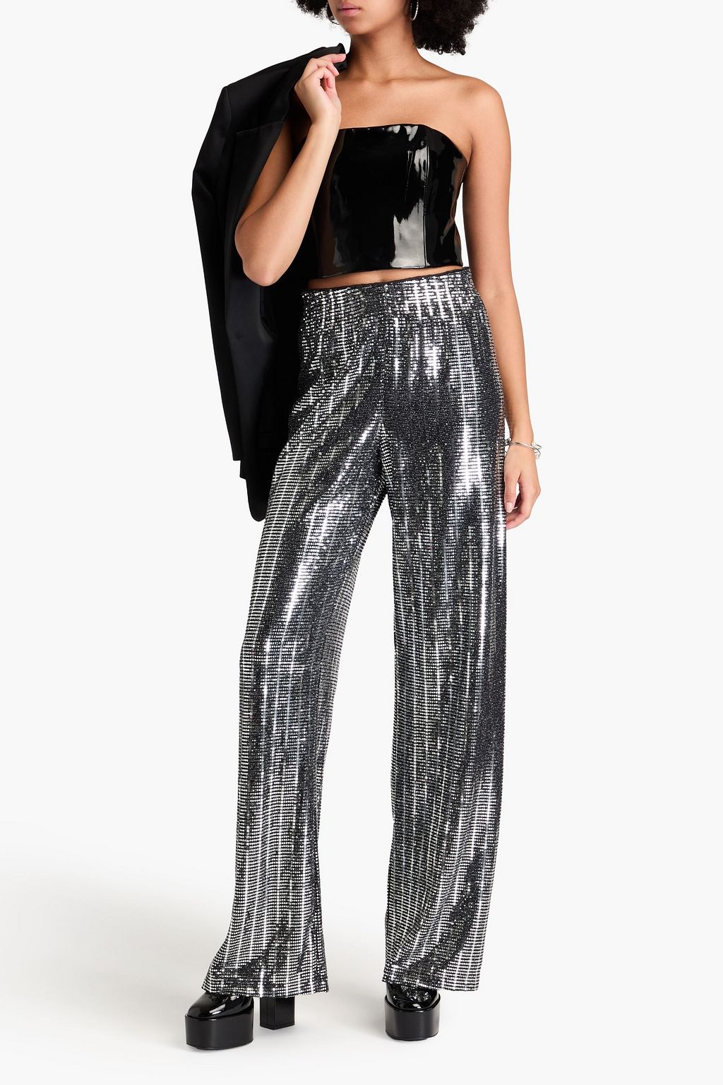 ALICE + OLIVIA Embellished jersey wide-leg pants