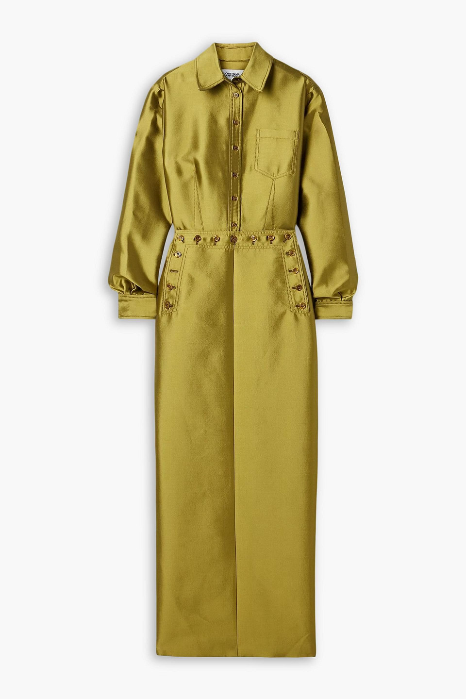 Christopher John Rogers Sailor Silk And Wool-blend Duchesse-satin Maxi Dress In Green