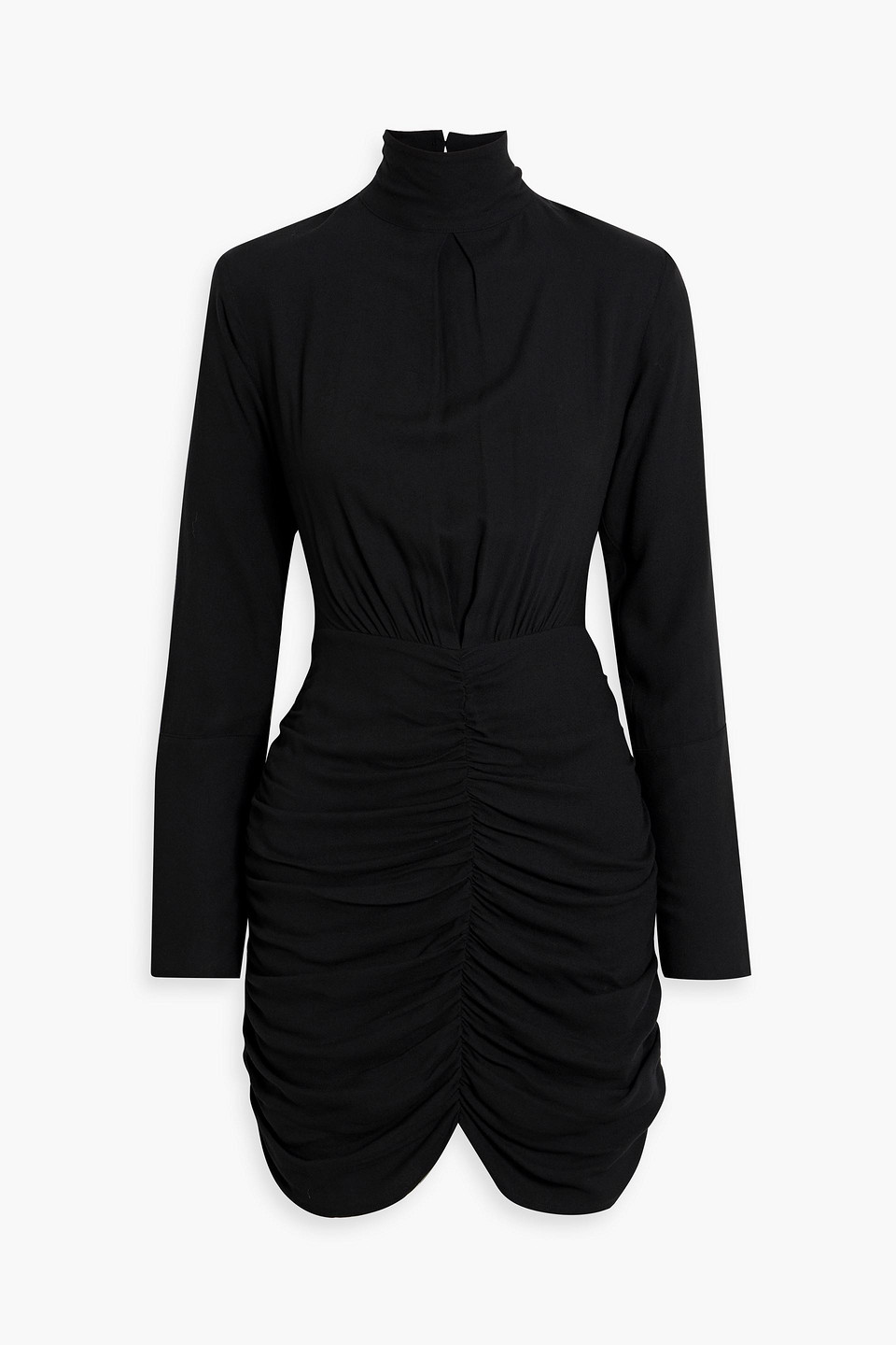 Envelope 1976 Cocktail Ruched Cutout Crepe Mini Dress In Black