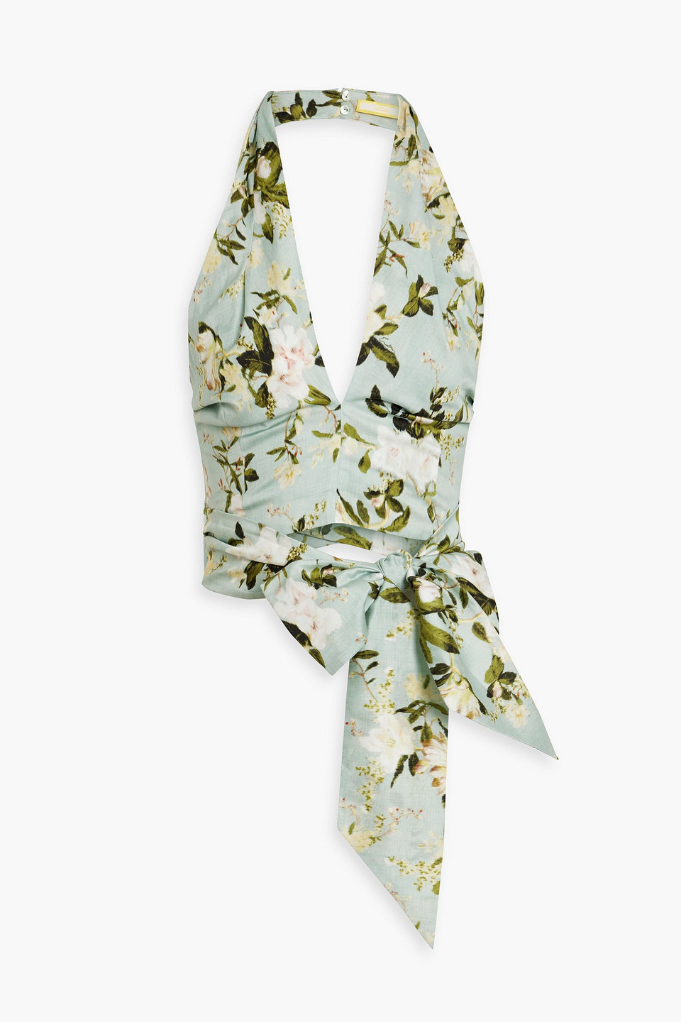 Shop Erdem Luna Cropped Floral-print Cotton-voile Halterneck Top In Mint