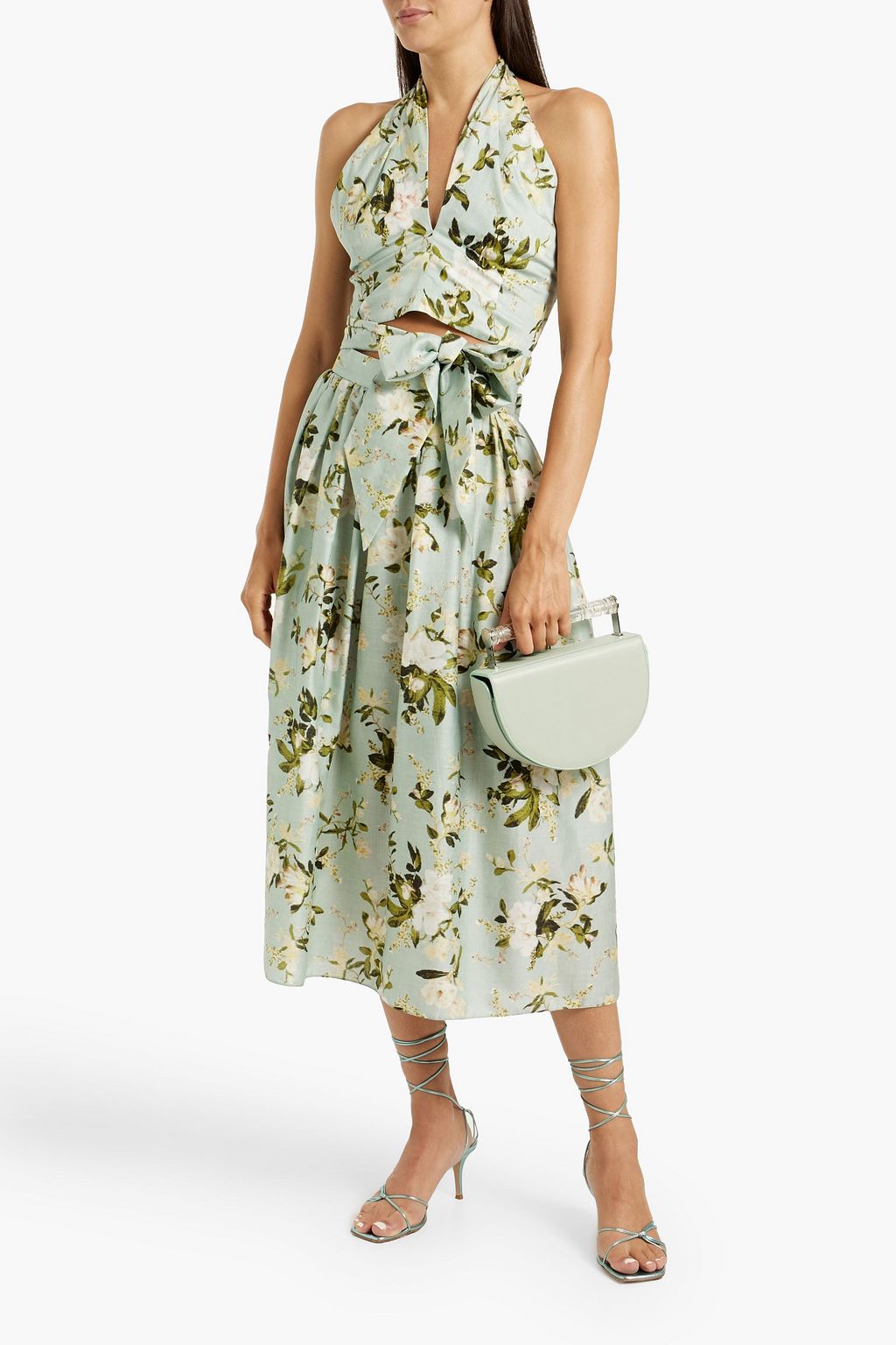 ERDEM Luna cropped floral-print cotton-voile halterneck top