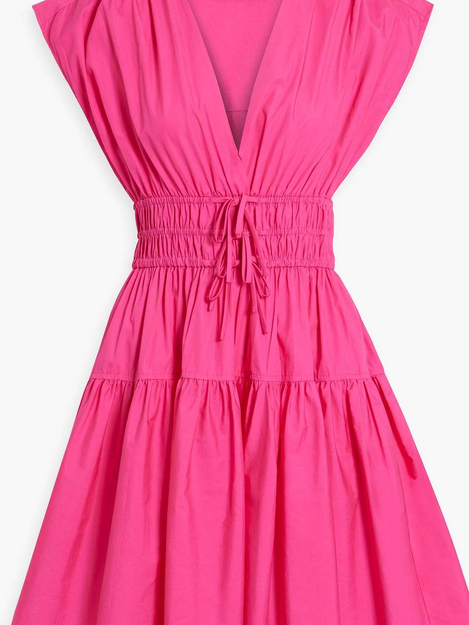 bow-detailed shirred cotton-poplin mini dress