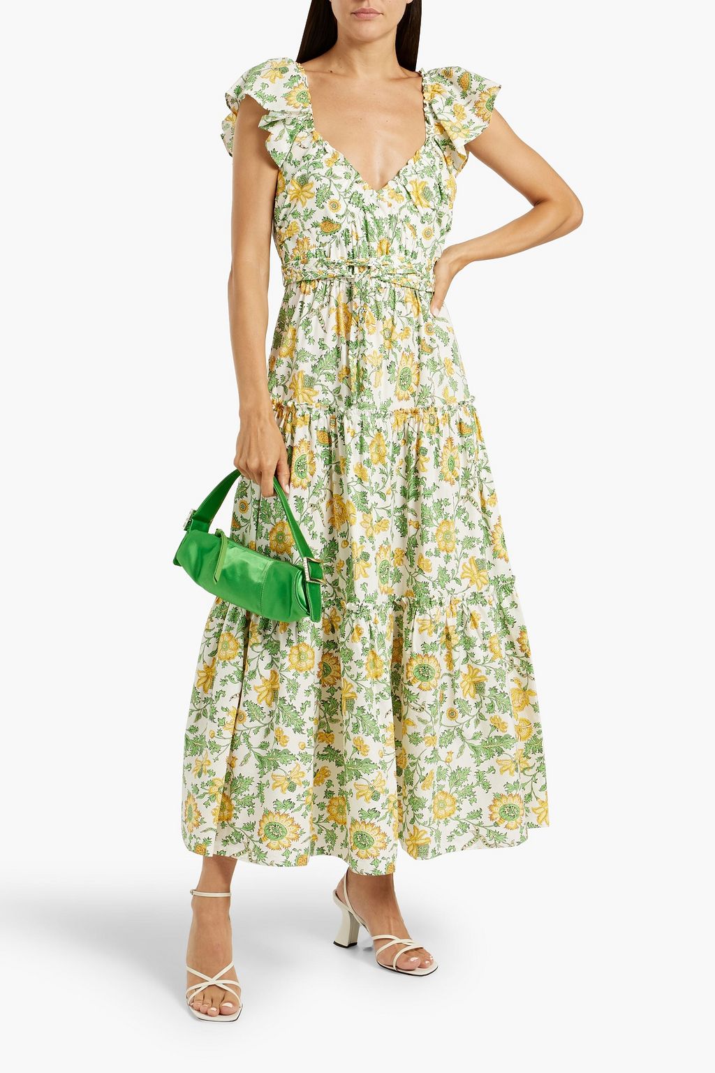 DEREK LAM 10 CROSBY Belted floral-print stretch-cotton poplin maxi dress