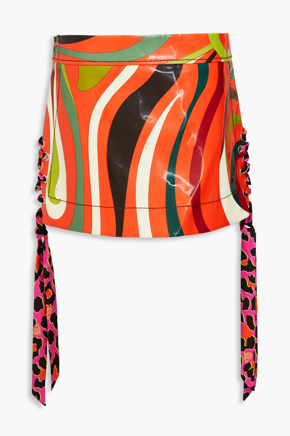 Pucci Printed Faux Leather Mini Skirt In Orange