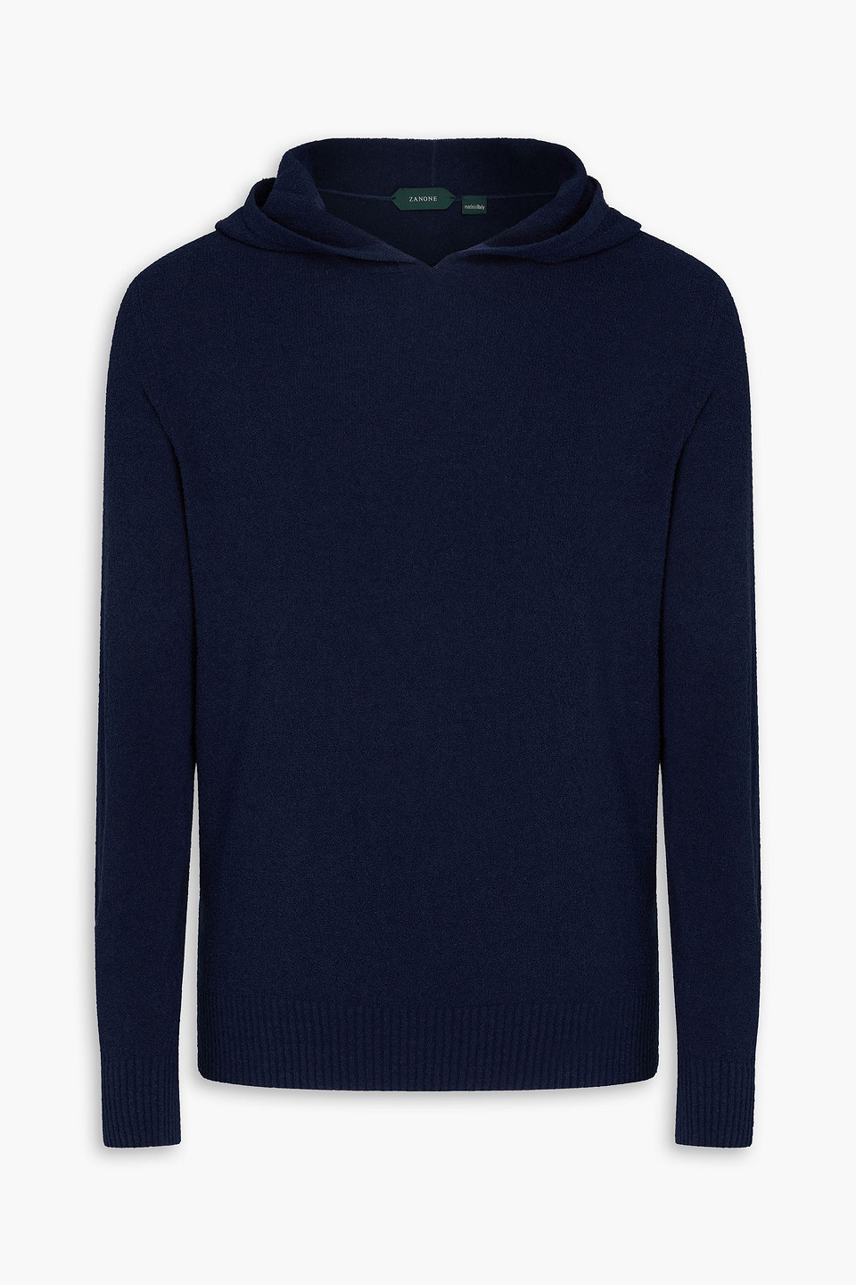 Slowear Zanone Bouclé-knit Cotton-blend Hoodie In Navy