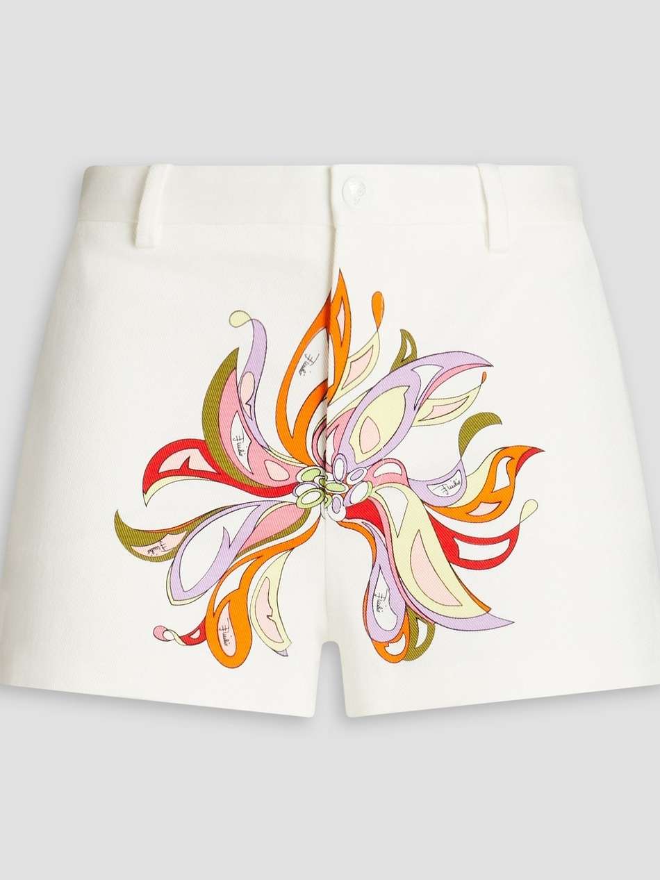 printed cotton-blend twill shorts