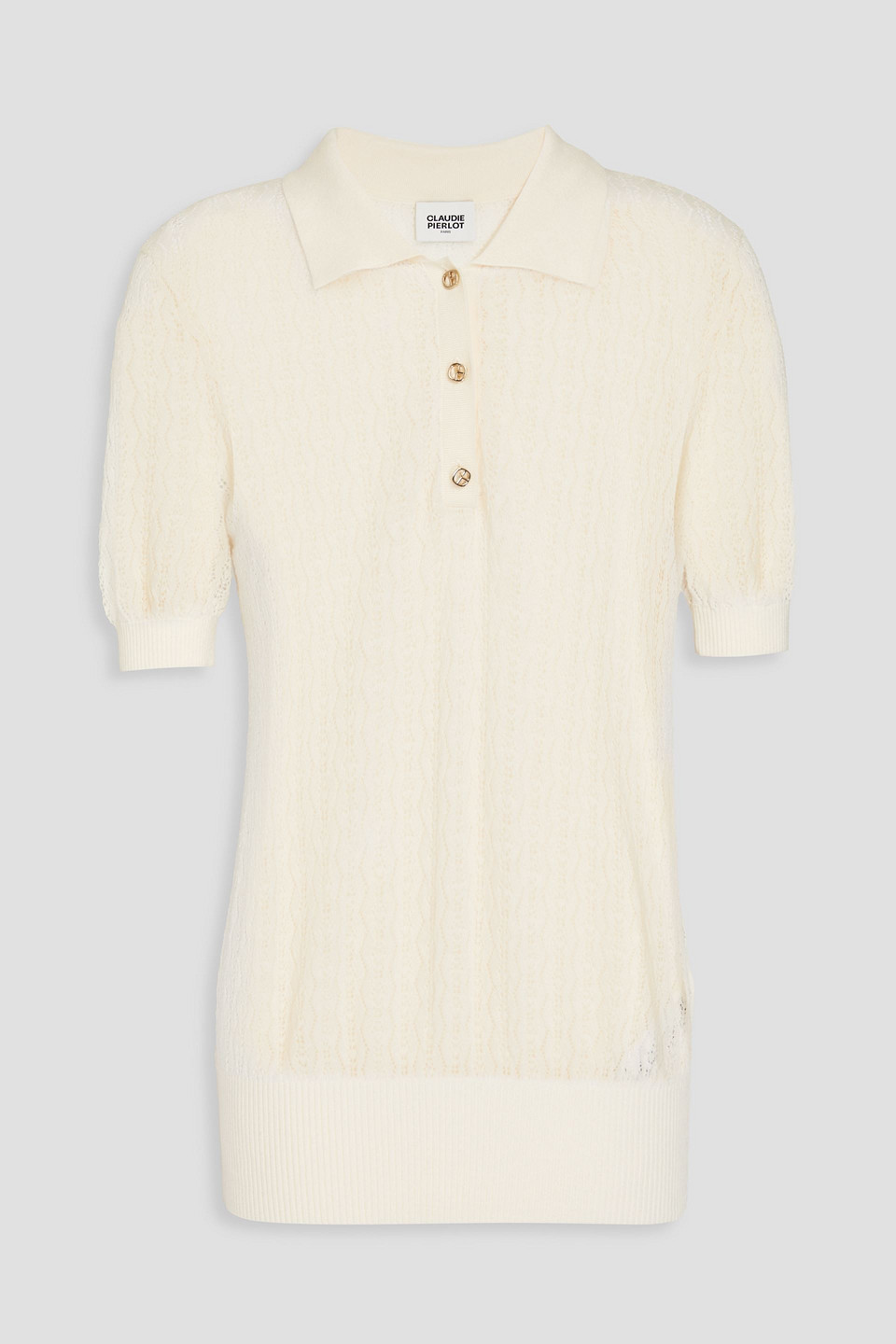 Claudie Pierlot Poloshirt Aus Pointelle-strick Aus Einer Baumwoll-lyocellmischung In Neutral