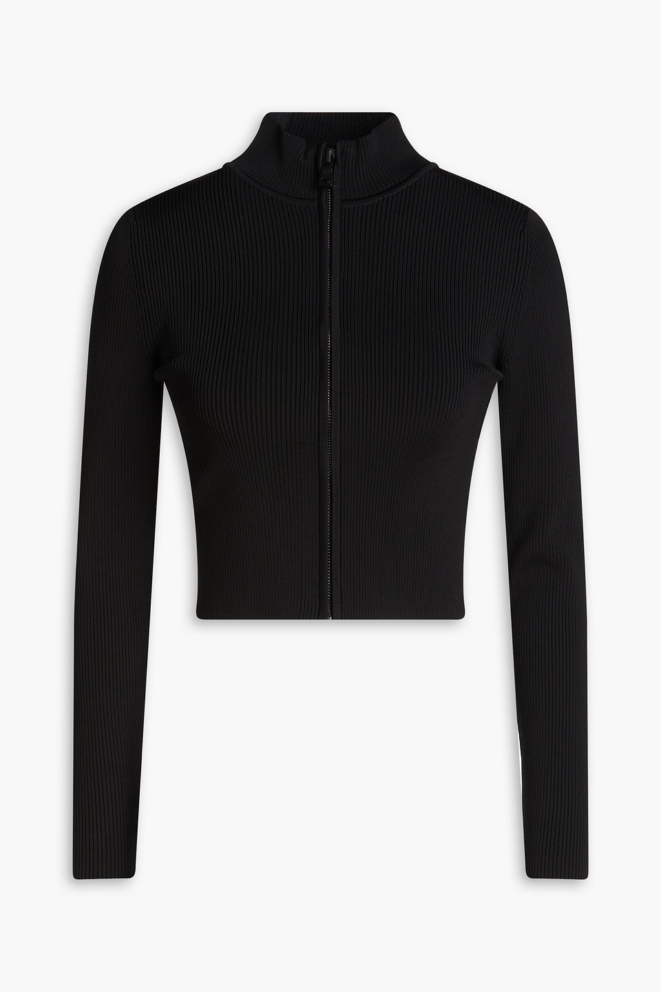 Alice And Olivia Cropped Ribbed-knit Cardigan In Black