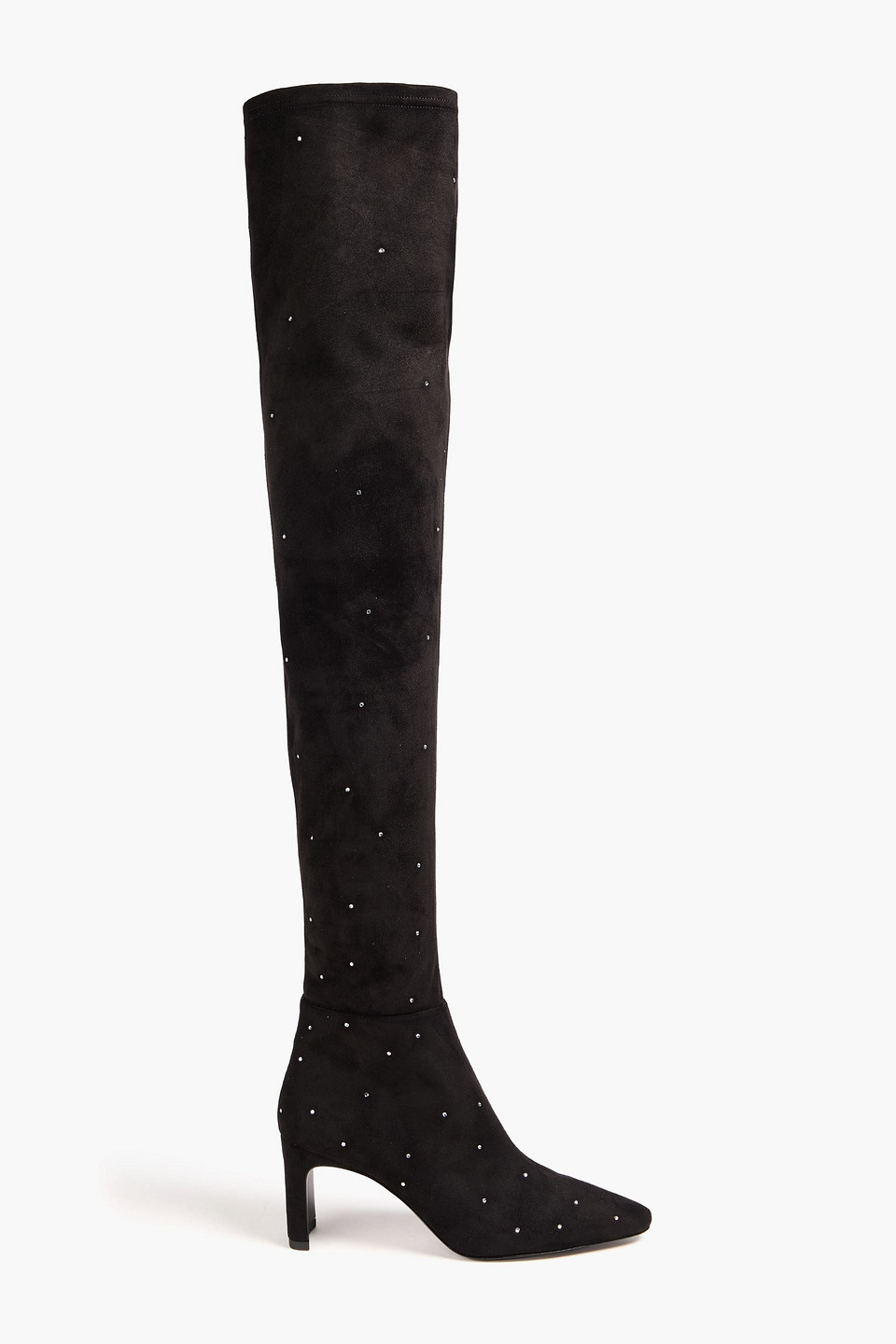 Claudie Pierlot - Crystal-embellished faux stretch-suede thigh boots - Black - EU 37