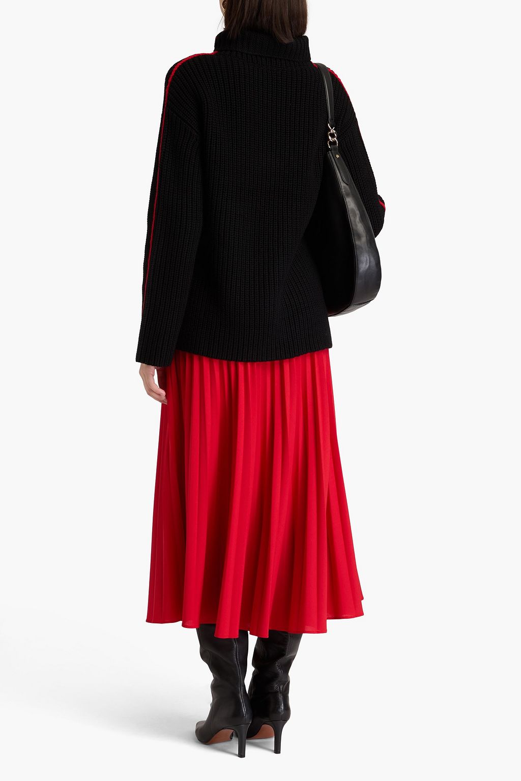 ALICE + OLIVIA كنزة رياضية بياقة عالية من مزيج صوف بتصميم مضلّع ومخطط