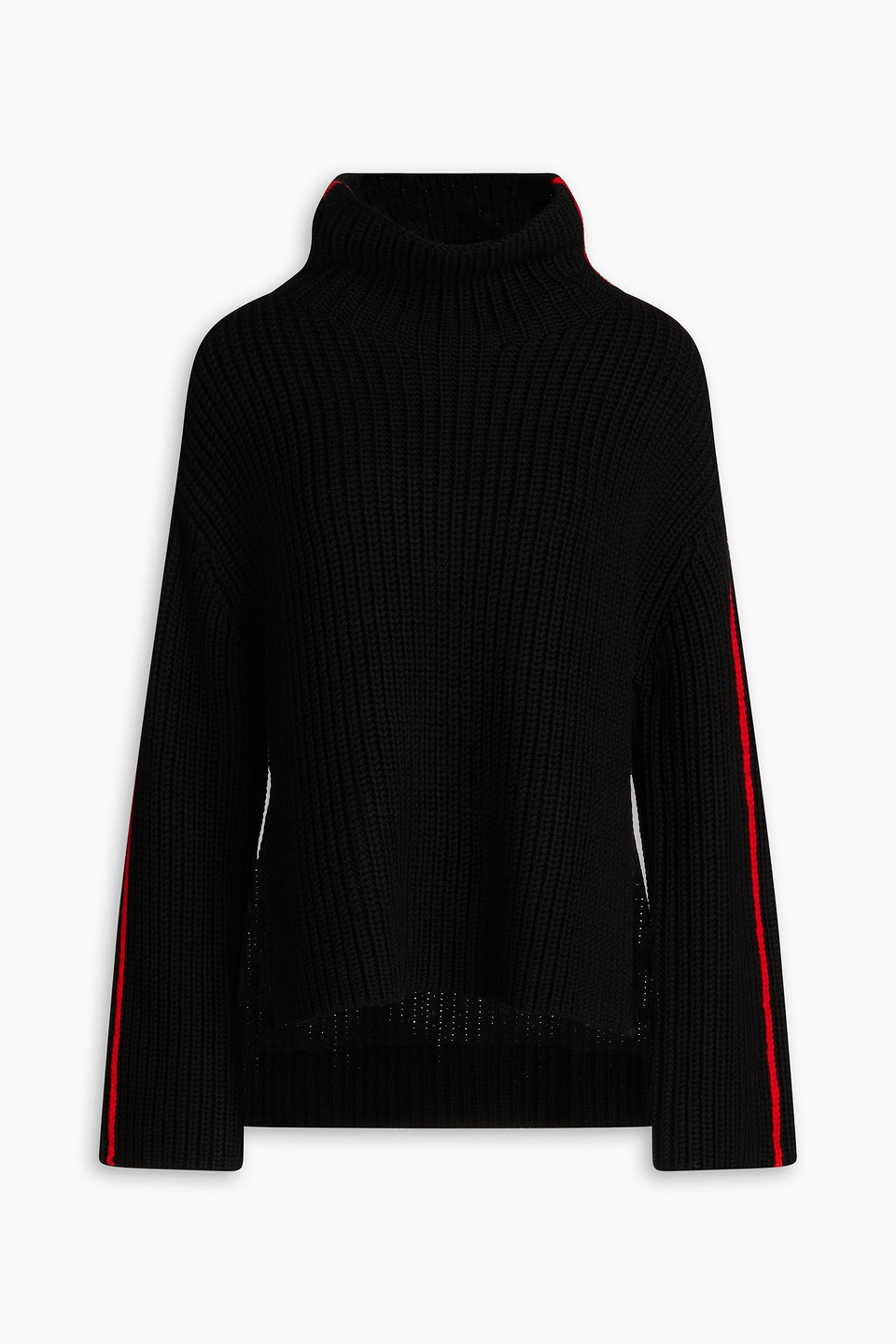 Alice And Olivia Striped Ribbed Wool-blend Turtleneck Jumper In Black