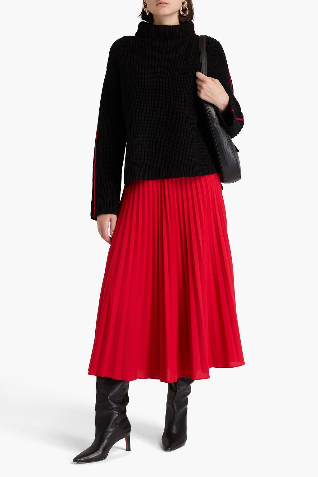 ALICE + OLIVIA كنزة رياضية بياقة عالية من مزيج صوف بتصميم مضلّع ومخطط