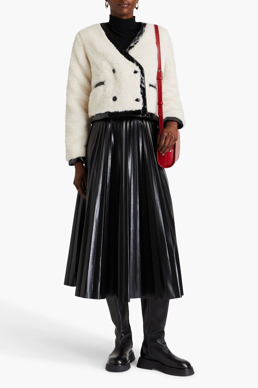 CLAUDIE PIERLOT 더블 브레스티드 인조 퍼 재킷
