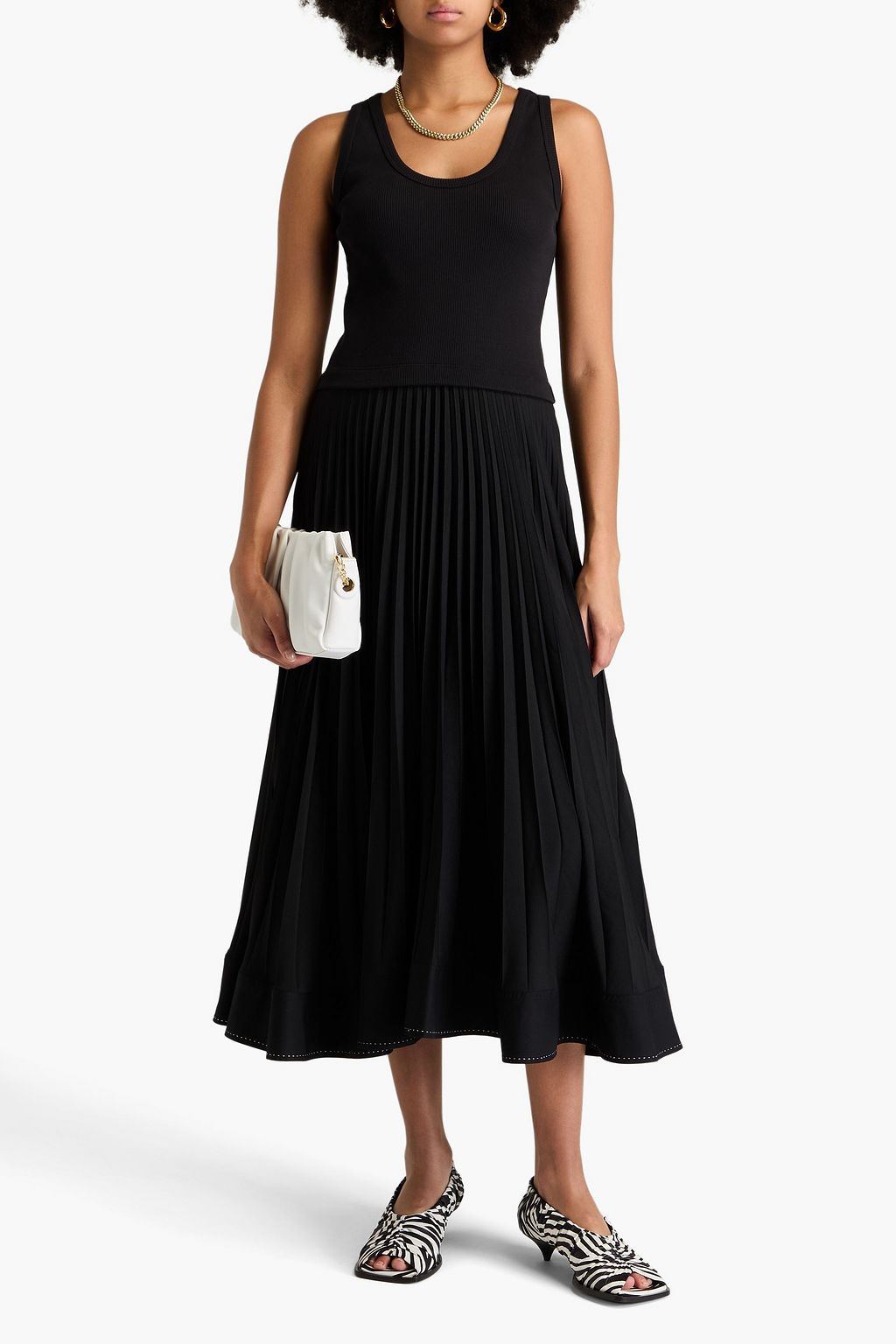 CLAUDIE PIERLOT Crepe de chine-paneled stretch-cotton jersey midi dress