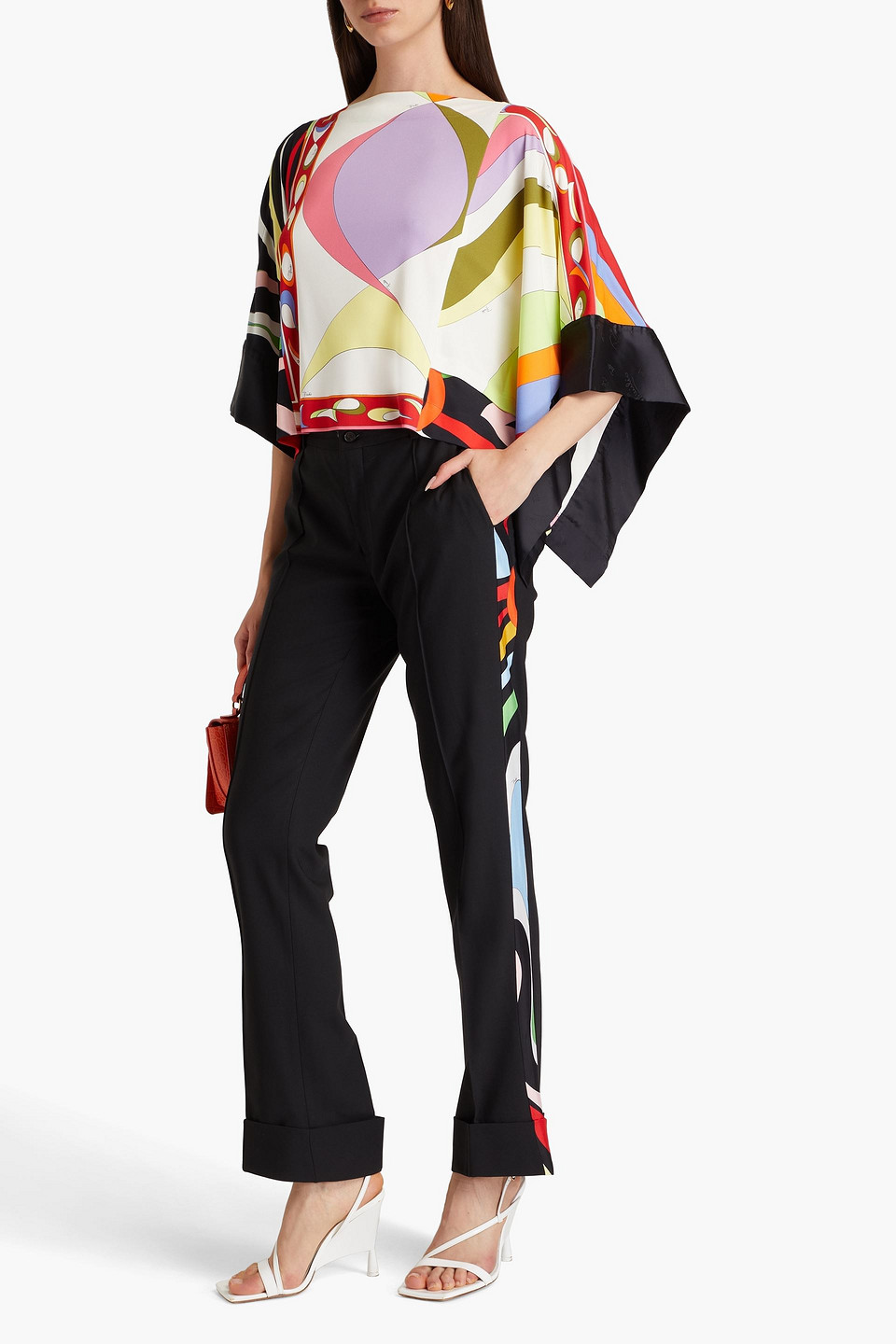 PUCCI TWILL-TRIMMED WOOL-BLEND CREPE STRAIGHT-LEG PANTS