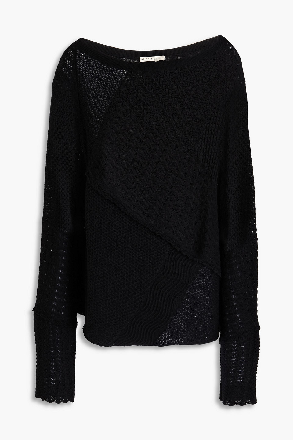 Alice And Olivia Pointelle-knit Cotton-blend Sweater In Black