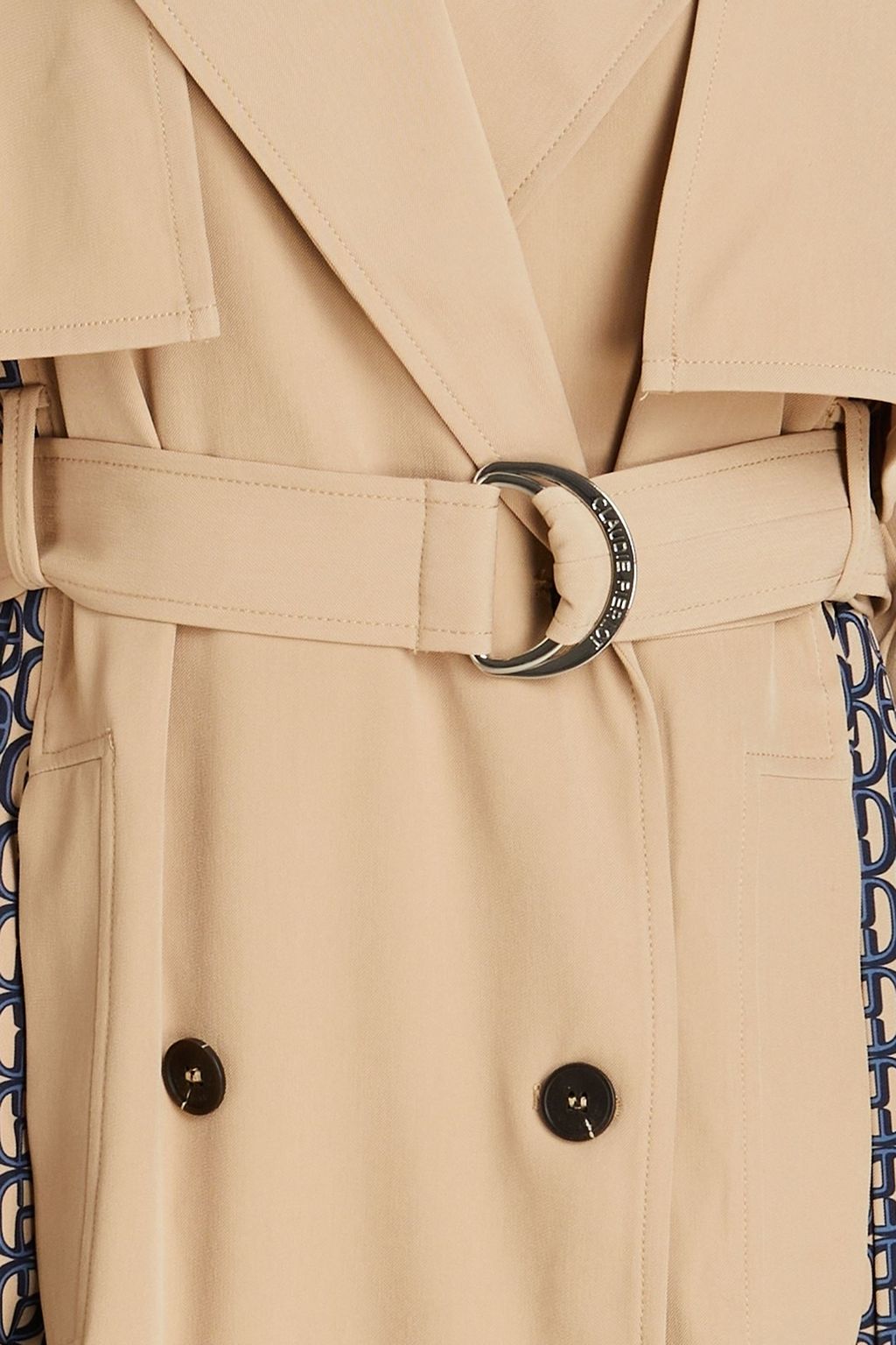 CLAUDIE PIERLOT معطف ترنش من ساتان تويل والغبردين مزين بطبعات