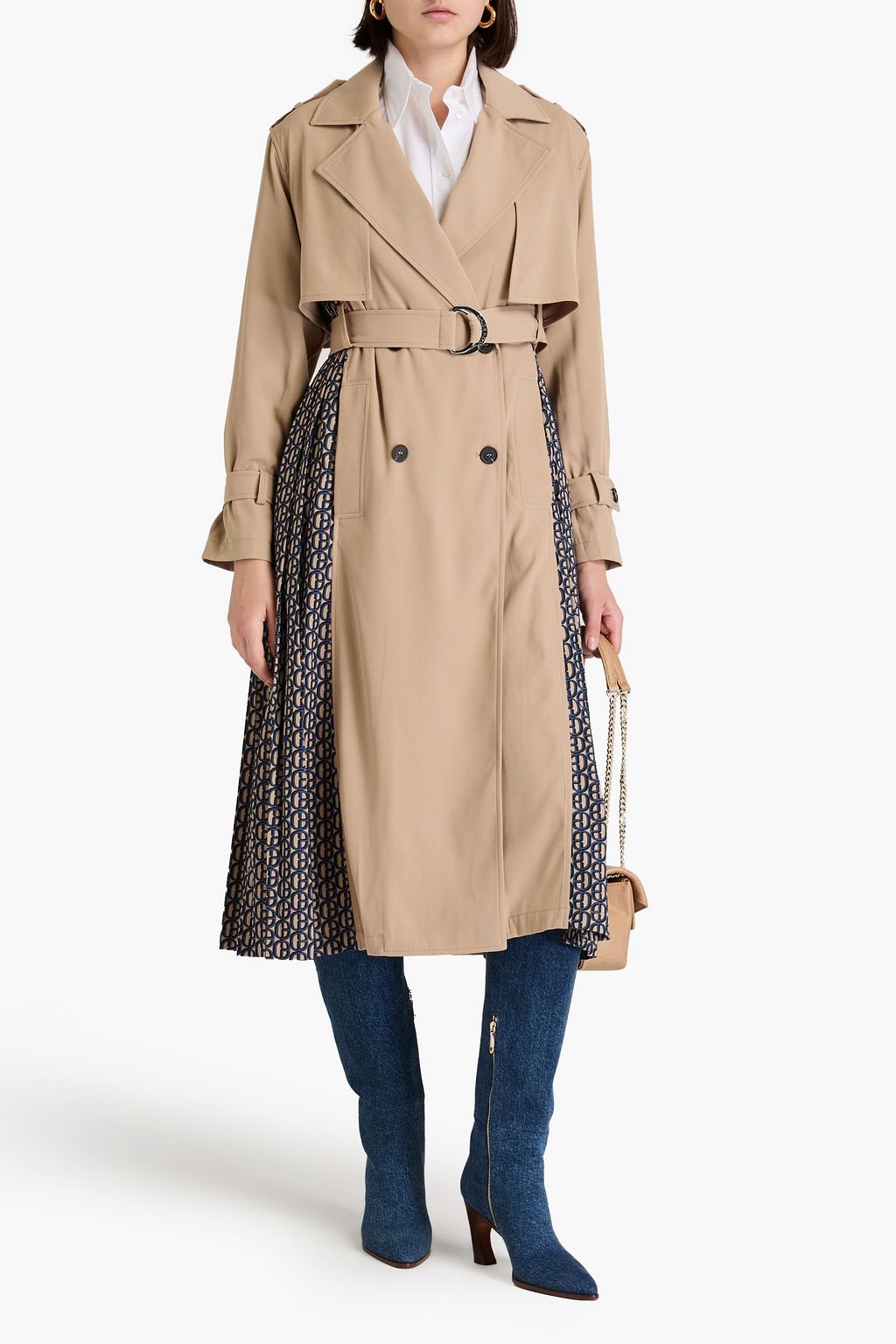 CLAUDIE PIERLOT معطف ترنش من ساتان تويل والغبردين مزين بطبعات