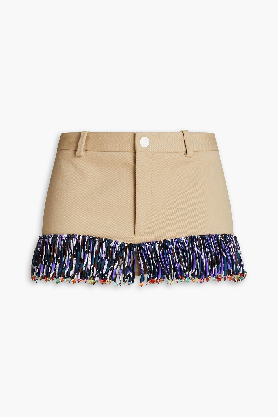 Pucci Fringed Twill Shorts In Mushroom