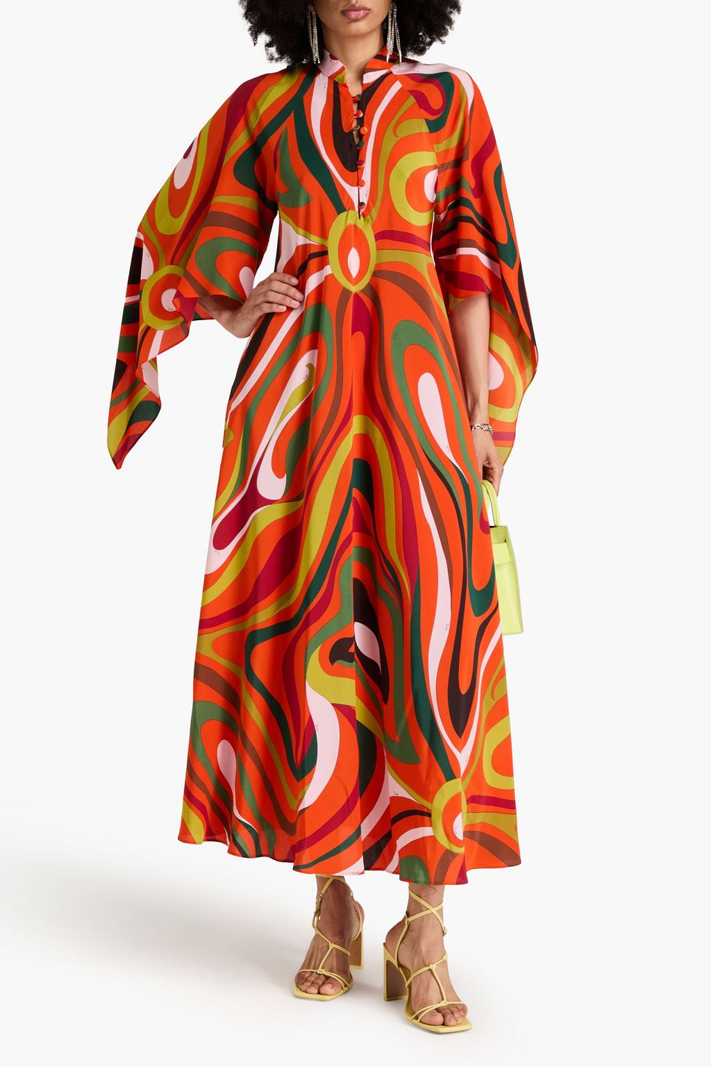 PUCCI Draped printed silk crepe de chine maxi shirt dress