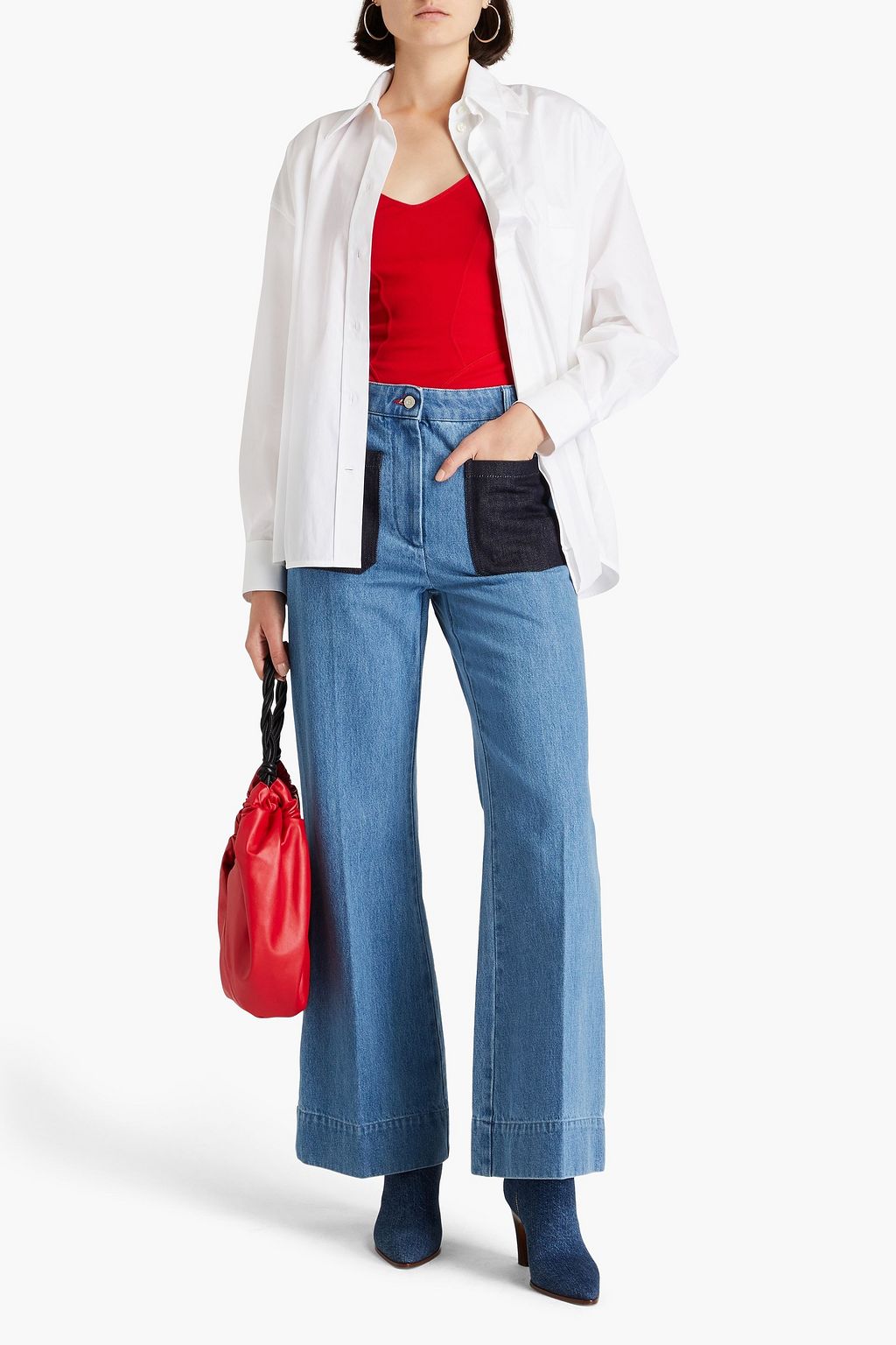 VICTORIA BECKHAM 투톤 하이라이즈 와이드 레그 진