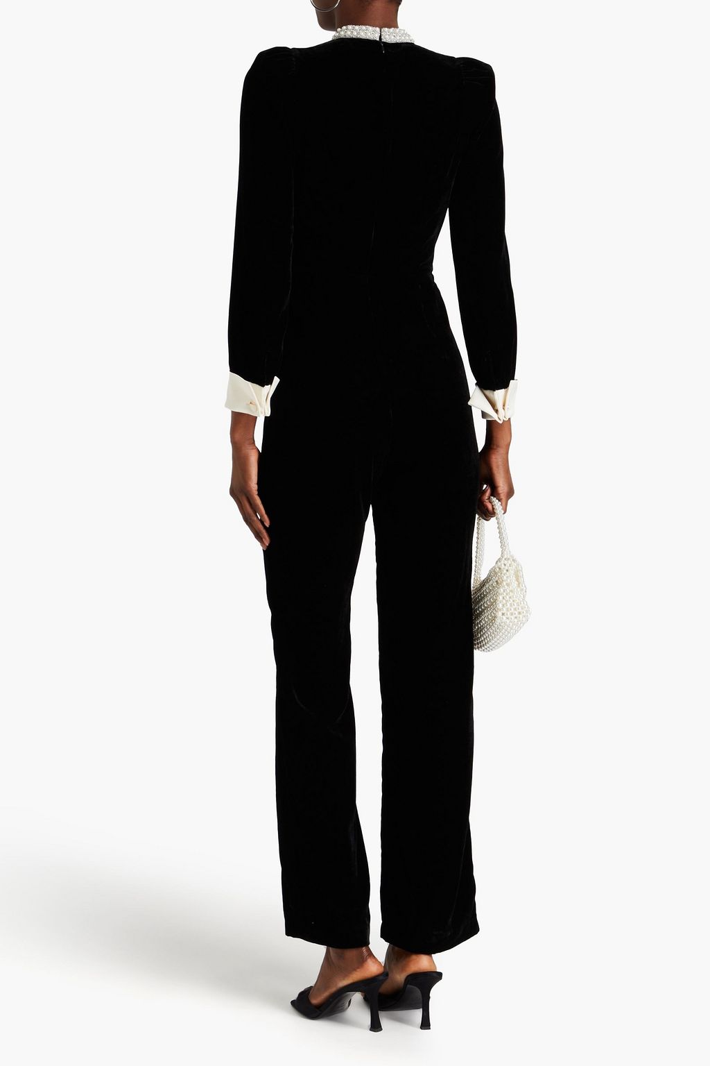 SANDRO Bead-embellished pleated velvet jumpsuit
