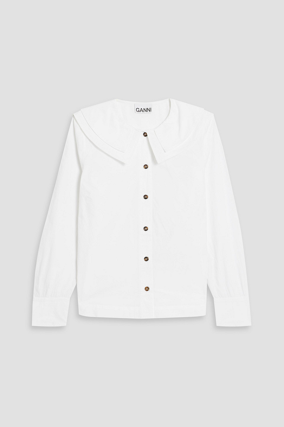 Ganni Ruffled Collar Blouse Featuring Pleats In White