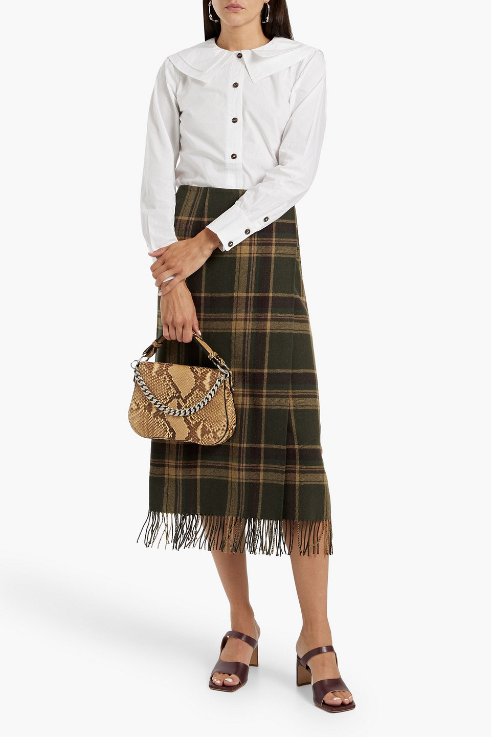 Ganni Ruffled Collar Blouse Featuring Pleats In White