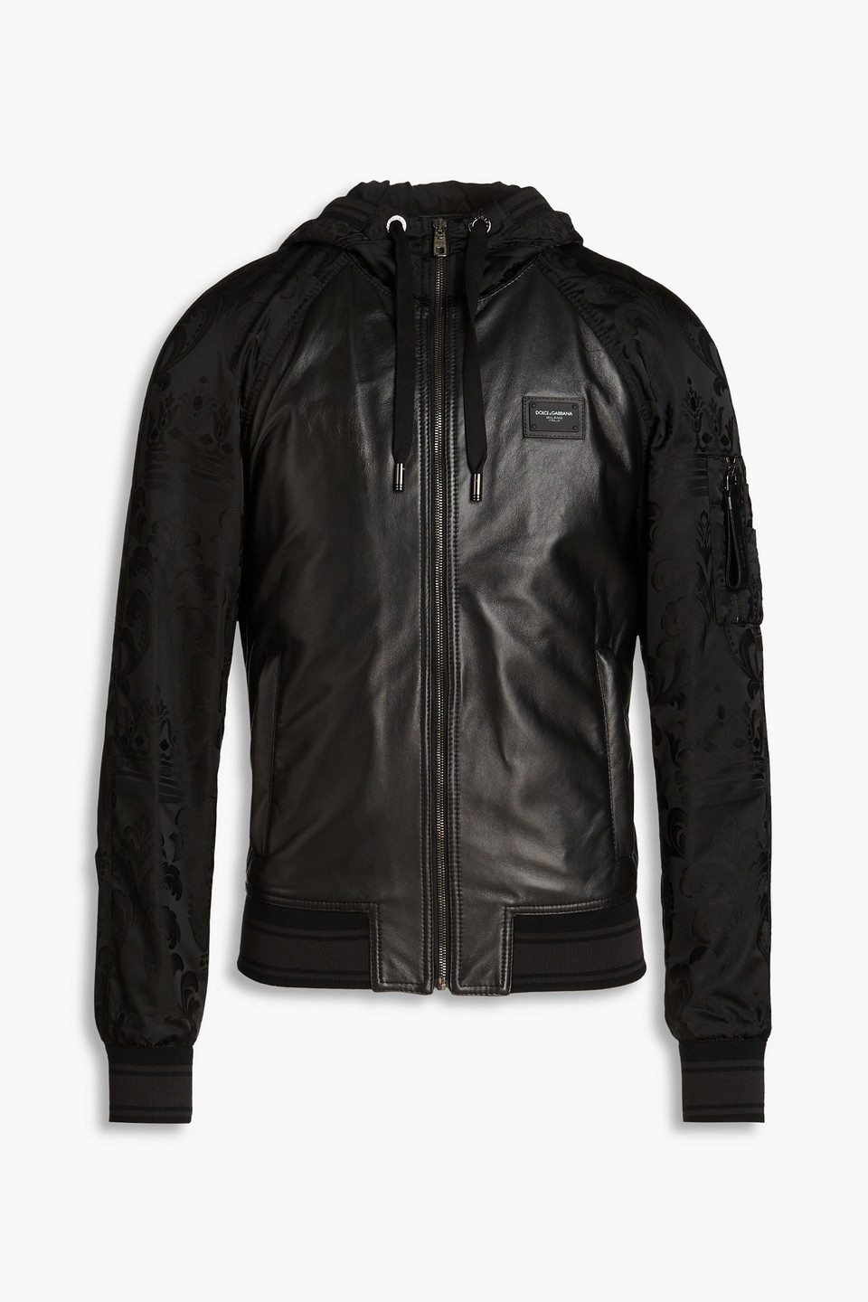 Dolce & Gabbana Satin-jacquard And Leather Hooded Jacket In Black