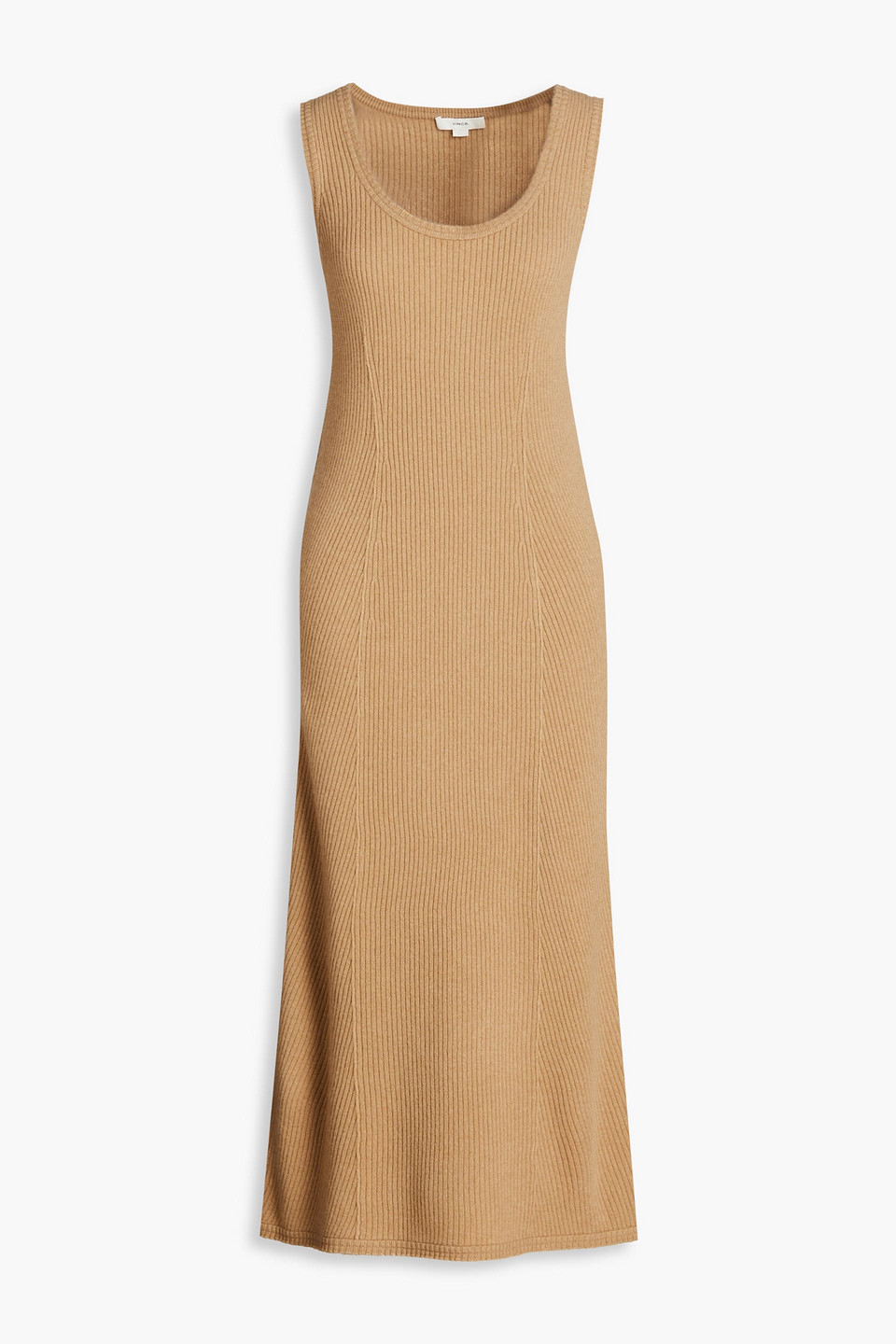 Vince Ribbed Wool And Cashmere-blend Midi Dress In Sand